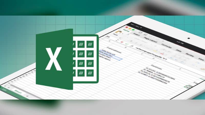 ikona programu Excel obok tabletu z otwartym formatem na niebieskim tle