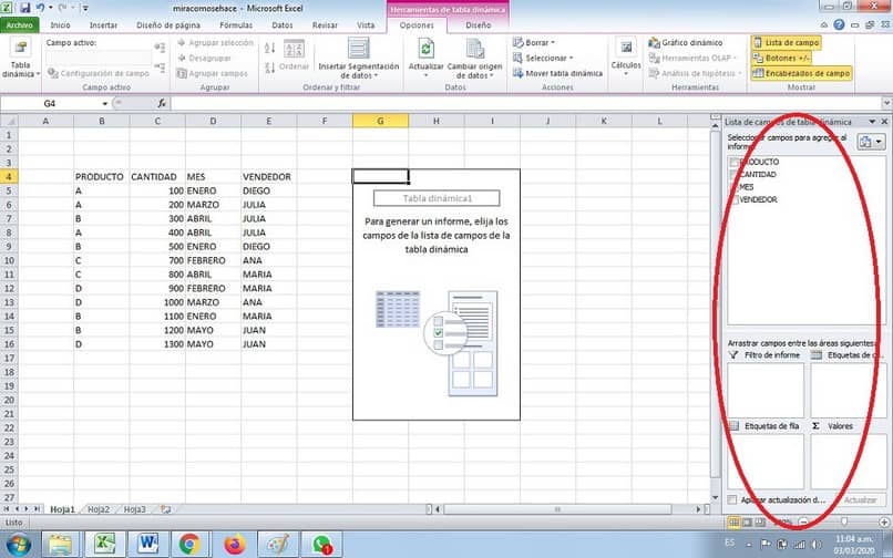 proces tabeli programu Excel