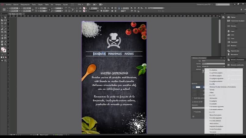 przyciski opcje Adobe Indesign PDF Interactive