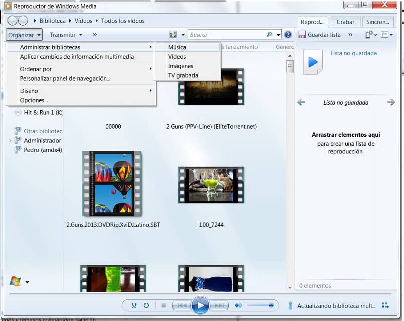 Windows Media Player w opcji Zarządzaj biblioteką