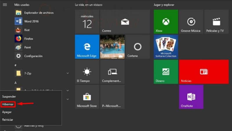 Ekran menu systemu Windows 10