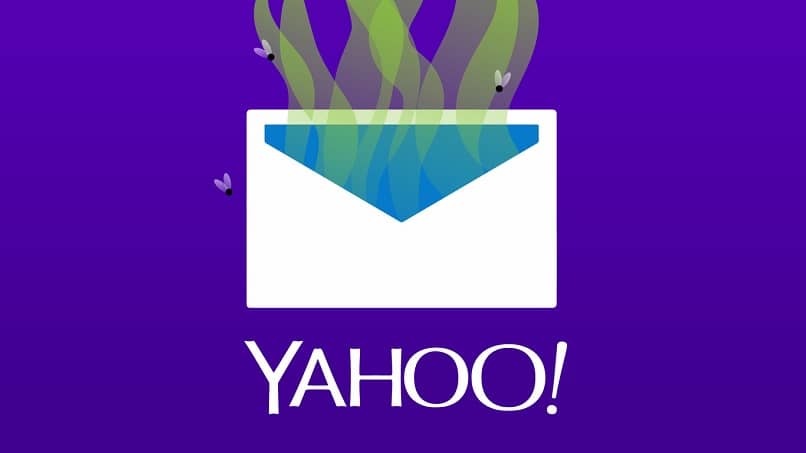 fioletowe logo yahoo z białymi literami i kopertą na śmieci z muchami