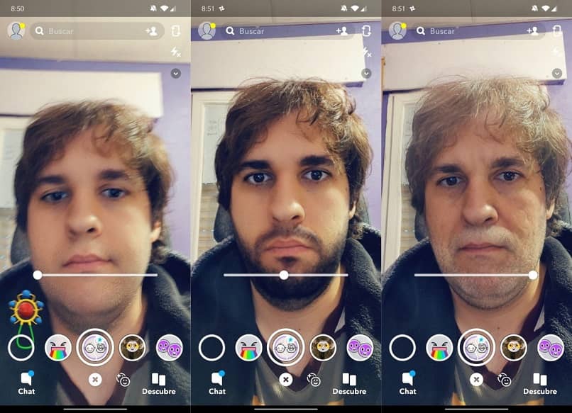 filtry snapchat przedstawiające starca i chłopca na twarzy mężczyzny