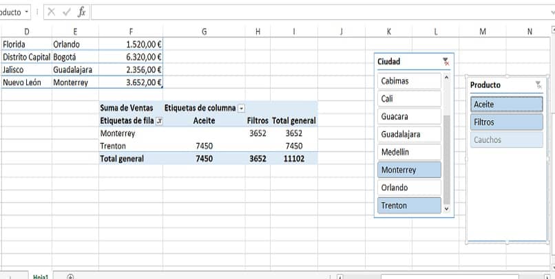 kilka filtrów w kilku dynamicznych tabelach w programie Excel