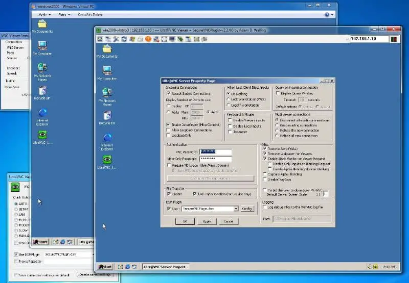 UltraVNC Windows na niebieskim tle Windows PC 