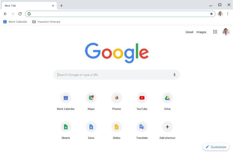Główne okno przeglądarki Google Chrome