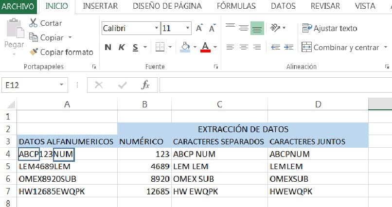 widok wyników ekstrakcji danych w programie Excel