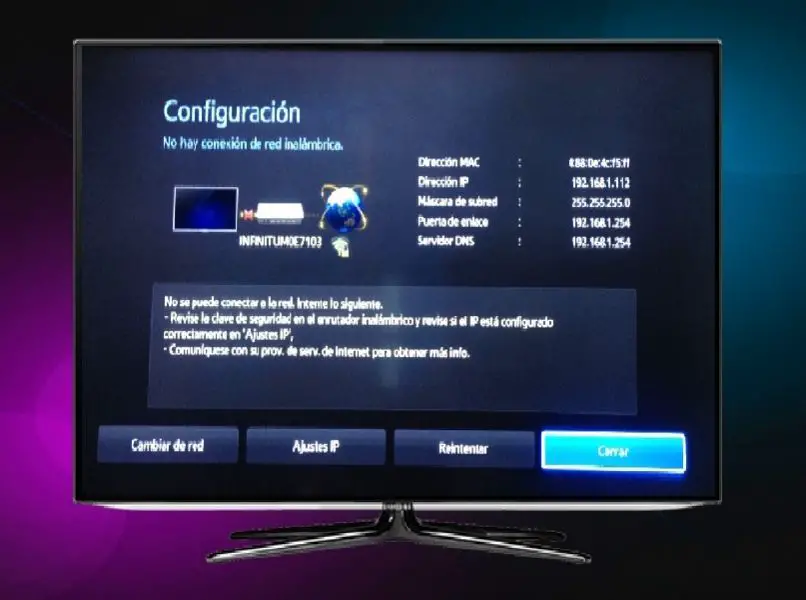 smart tv czarne menu konfiguracja sieć internet kolorowe tło