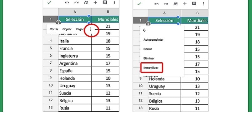 zamrozić kolumny w arkuszach google z urządzenia mobilnego