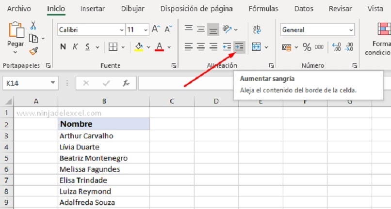 edytuj wcięcia w komórkach programu Excel