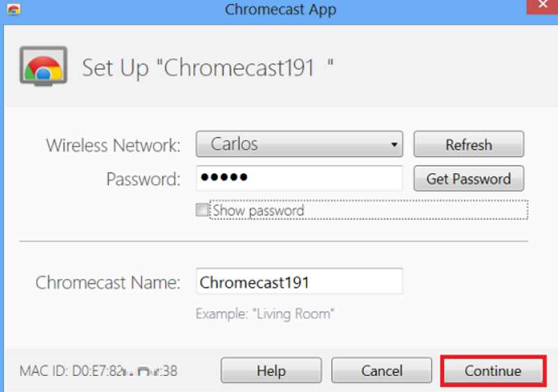 wprowadź dane Chromecasta przez link