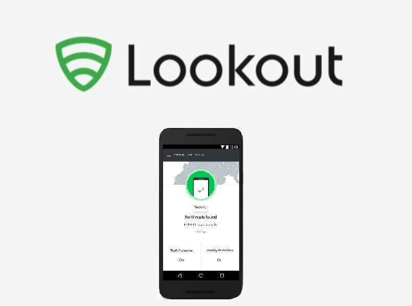 Lookout logo i aplikacja mobilna jasnoszare tło