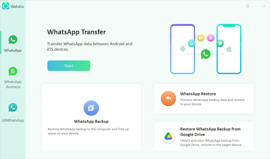 przewodnik itoolab watsgo - wybierz transfer WhatsApp