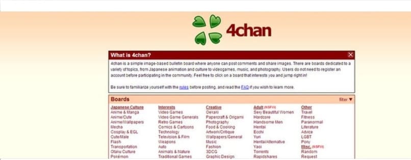 tablica, na której znajdują się tematy na 4chan